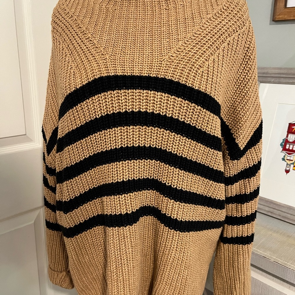 Old Navy Tan and Black Striped Turtleneck Sweater